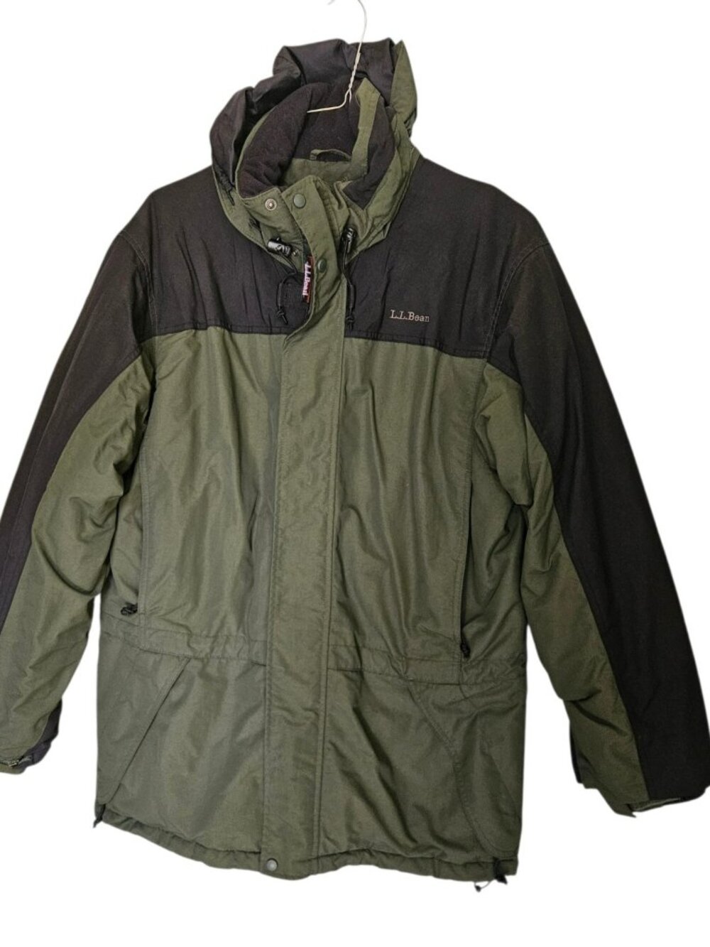 L.L.Bean Thinsulate Lite Loft Hooded Parka Jacket XL Green Black Winter Coat - Picture 1 of 16